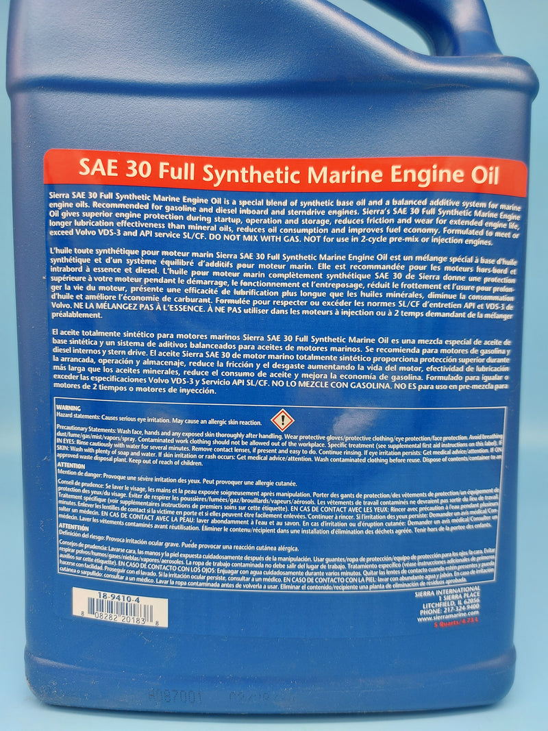 Sierra SAE 30 full synthetic engine oil 18-9410-4