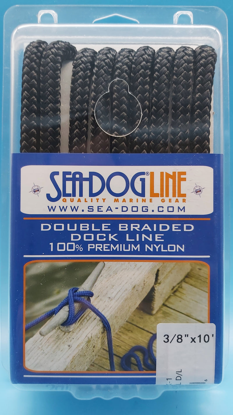 SeaDog Line 302110010BK-1. Premium Double Braided Nylon Dock Line, Black, 3/8" x 10' Ideal for boats up to 20' long