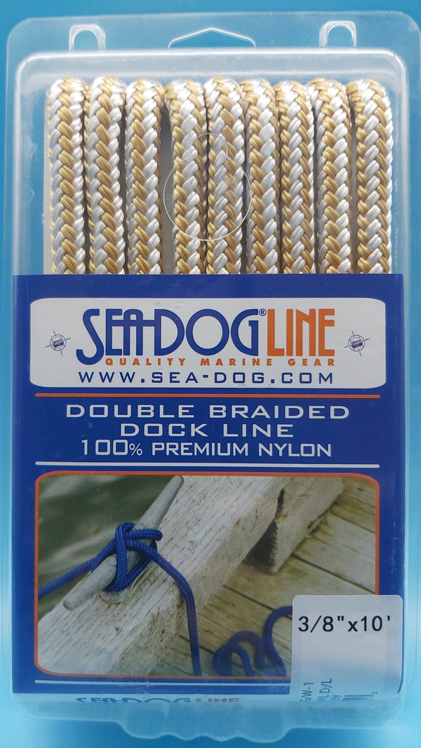 SeaDog Line 302110010G/W-1. Premium Double Braided Nylon Dock Line, Gold/White, 3/8" x 10'. Ideal for boats up to 20' long. 