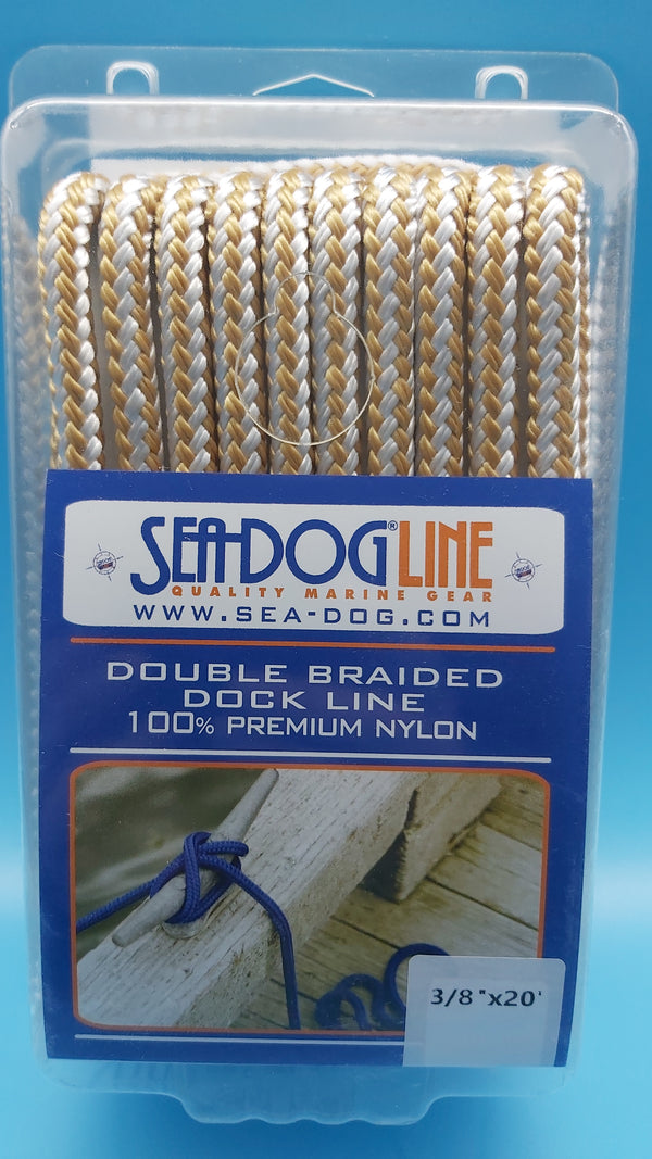 SeaDog Line 302110020G/W-1. Premium Double Braided Nylon Dock Line, 3/8" x 20', Gold/White. Ideal for boats up to 20' long.