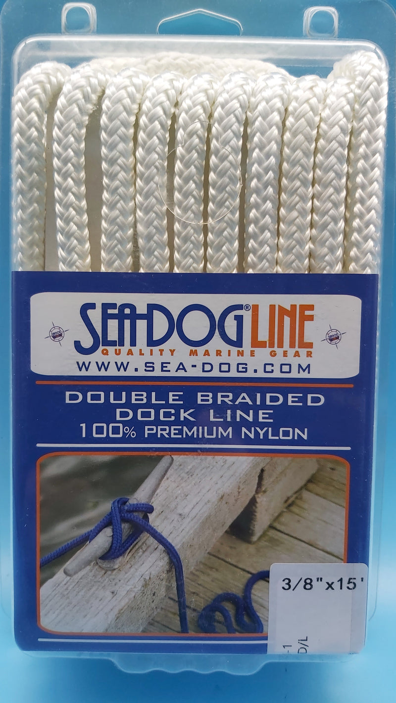 SeaDog Line 302110015WH-1. Premium Double Braided Nylon Dock Line, White, 3/8" x 15' Ideal for boats up to 20' long.