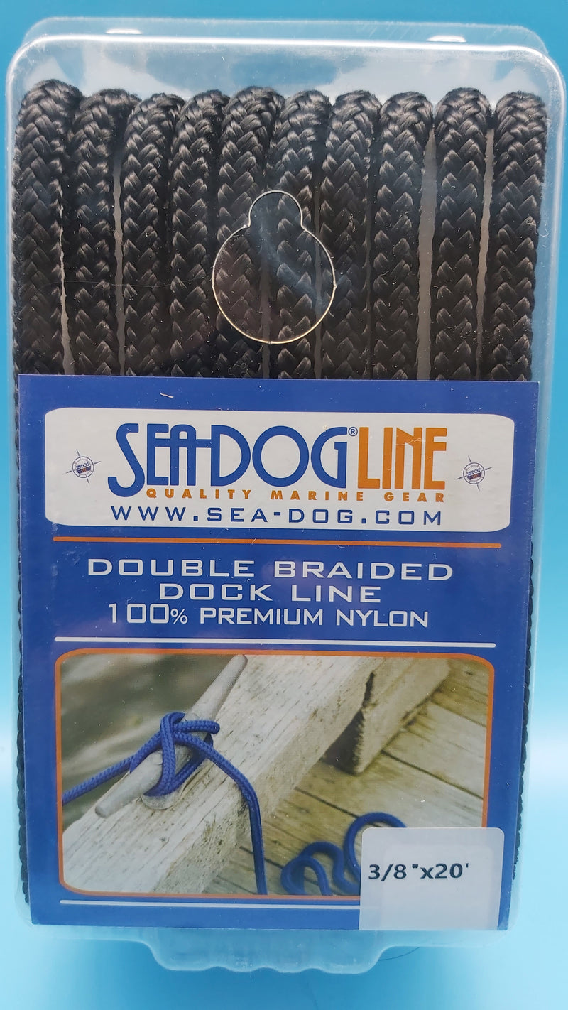 SeaDog Line 302110020BK-1. Premium Double Braided Nylon Dock Line, Black, 3/8" x 20'. Ideal for boats up to 20' long.