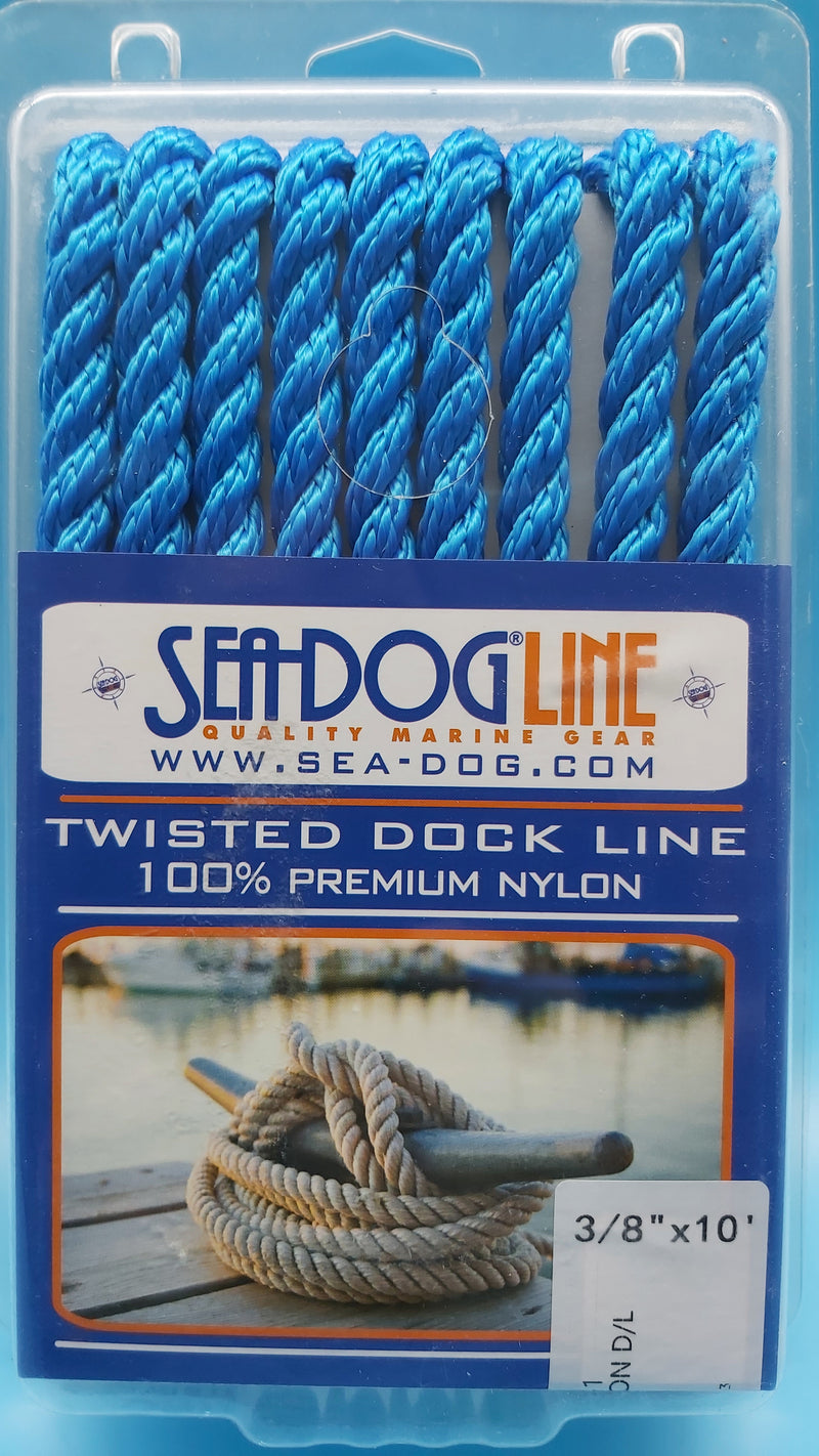 SeaDog Line 301110010BL-1. Premium Twisted Three-Strand Nylon Dock Line, Blue, 3/8" x 10'. Ideal for boats up to 20' long.