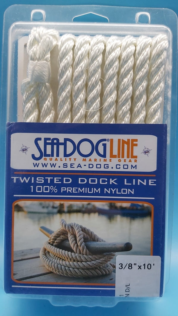 SeaDog Line 301110010WH-1. Premium Twisted Three-Strand Nylon Dock Line, White, 3/8" x 10'. Ideal for boats up to 20' Long.