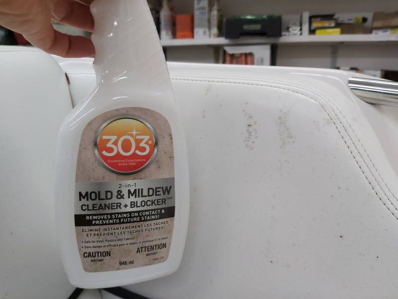 Mold and Mildew stains before using 303 Mold and Mildew Cleaner and Blocker