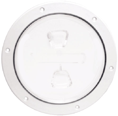 Beckson Screw Out Deck Plate With Standard Trim Ring, 6", White, Smooth Center