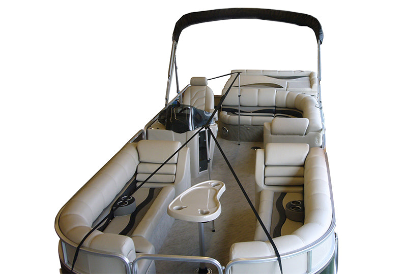 Carver Boat Cover Support System. Eliminates virtually all areas that could collect water. Installed on a pontoon boat