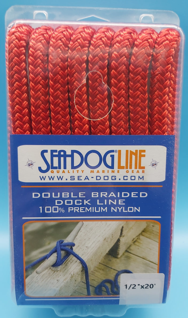 SeaDog Line 302112020RD-1. Premium Double Braided Nylon Dock Line, Red,  1/2" x 20'. Ideal for boats 21' to 32' long.