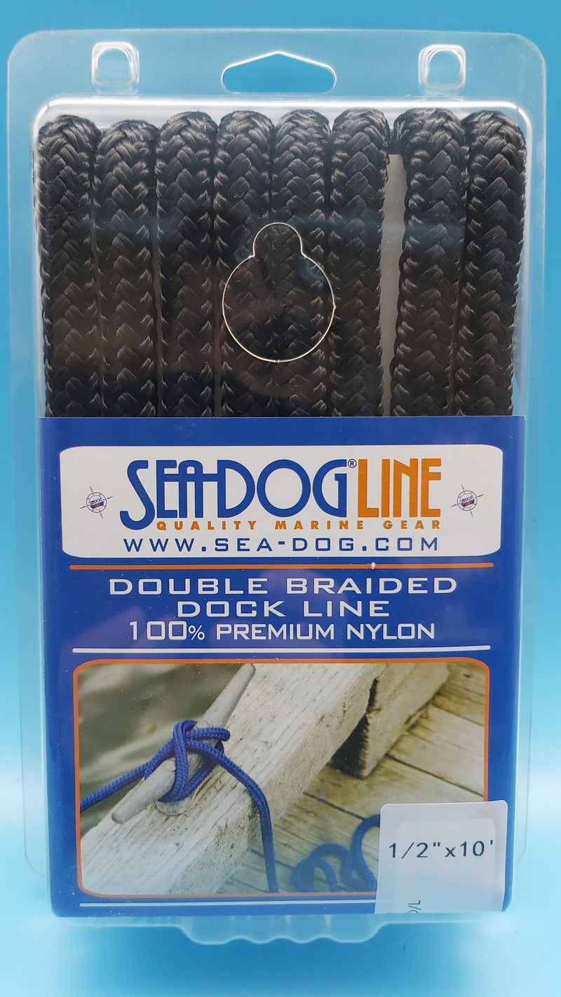 SeaDog Line 302112010BK-1. Premium Double Braided Nylon Dock Line, Black, 1/2" x 10'. Ideal for boats 21' to 32' long.
