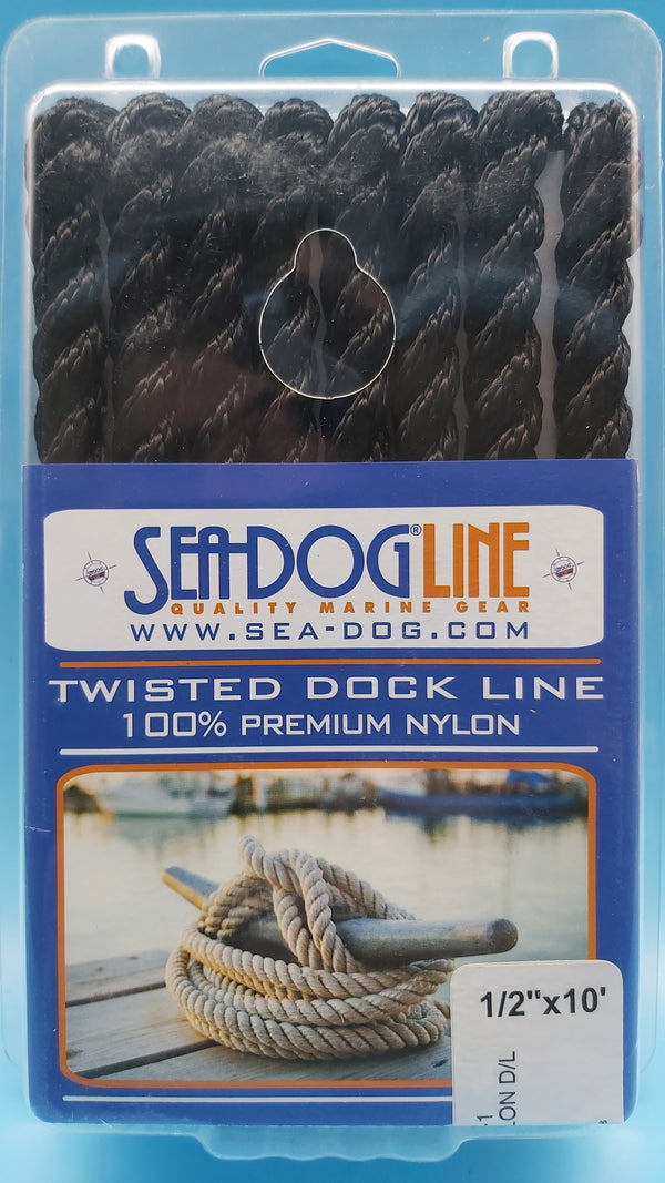 SeaDog Line 301112010BK-1. Premium Twisted Three-Strand Nylon Dock Line, Black, 1/2" x 10'. Ideal for boats 21' to 32' long.