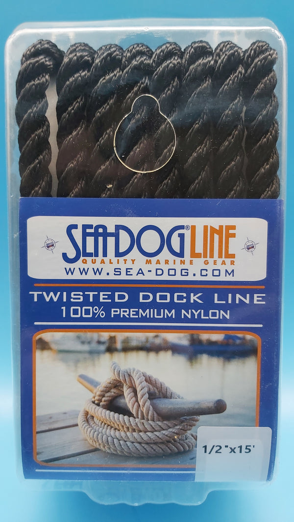 SeaDog Line 301112015BK-1. Premium Twisted Three-Strand Nylon Dock Line, Black, 1/2" x 15'. Ideal for boats 21' to 32' long.