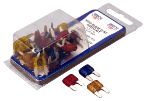 Sea-dog Line 445090-1 ATM Mini Blade Fuse - Mixed Kit. ATM Mini Blade Style Mixed Fuse Kit Includes five each of 3A, 5A, 7.5A, 10A, 15A, and 20A fuses. 