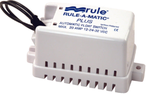Rule 40A Rule-A-Matic Plus Float Switch has a strong, fully integrated and impact resistant cover to protect against debris and jamming, abrasive resistant marine grade wire, and a built-in test feature.