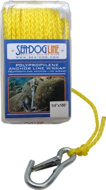 Sea Dog Line 304206100YW-1 Hollow Braid Poly-Pro Anchor Line With Steel Snap