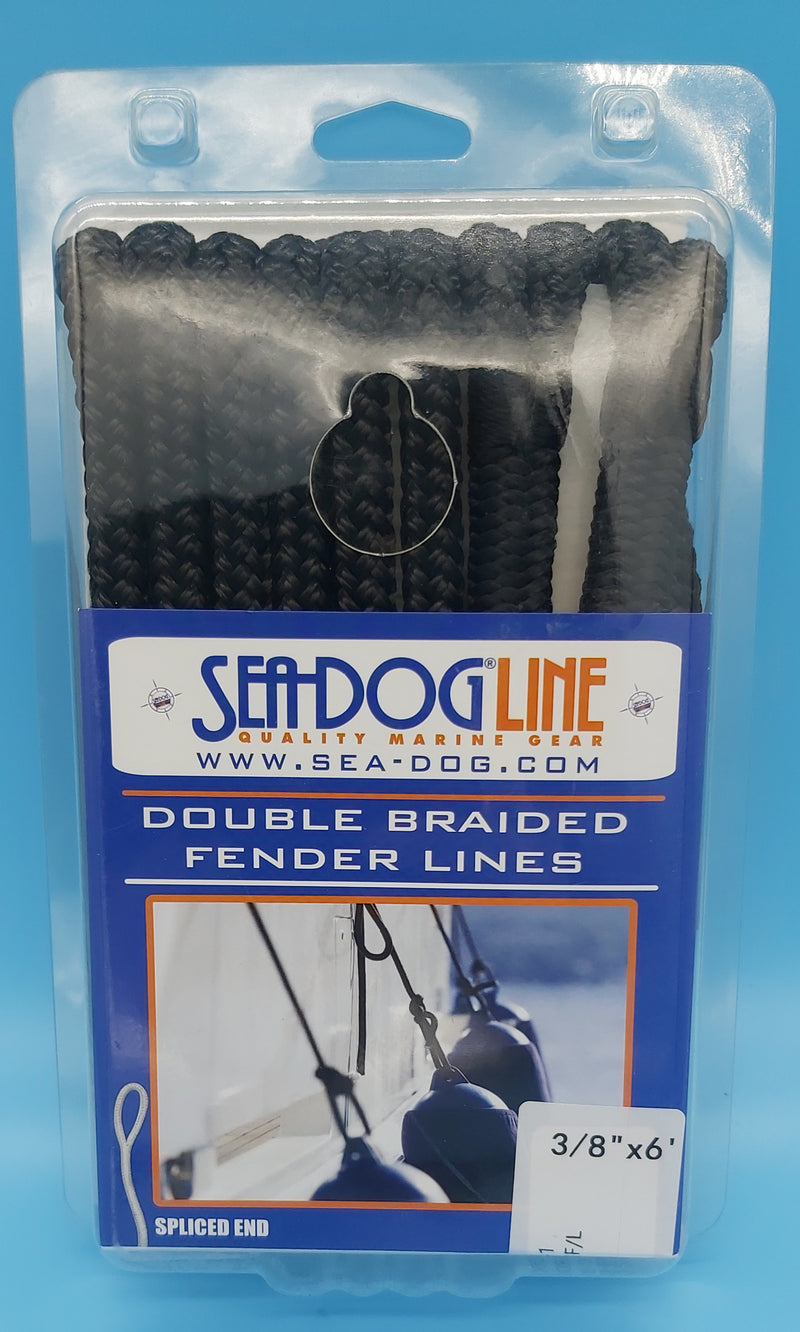 SeaDog Line 302110006BK-1 Premium Double Braided Nylon Fender Line, 3/8" × 6', Black 1 Pair. Yacht whipped at bitter end and splice point. 3" eye.