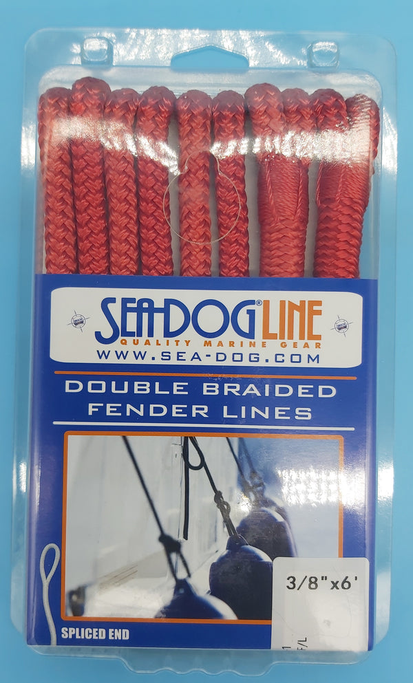 SeaDog Line 302110006RD-1 Premium Double Braided Nylon Fender Line, 3/8" × 6', Red, 1 Pair. Yacht whipped at bitter end and splice point. 3" eye