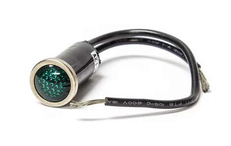 Sierra UN21290 Large Indicator Light, Green, 12V DC. Size: fits 1/2" mounting hole. Comes with 4" tinned copper wire lead