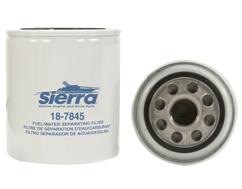 Sierra water separating fuel filter 18-7845. Replaces a variety of Mercury Marine, Mercruiser Stern Drive and Yamaha fuel filters.