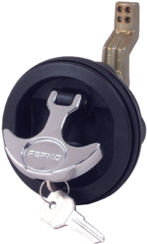 Perko 1091DP1BLK T-handle-flush-lock-black. For smooth and carpeted surfaces. Easily installs in a 2-1/2" diameter hole